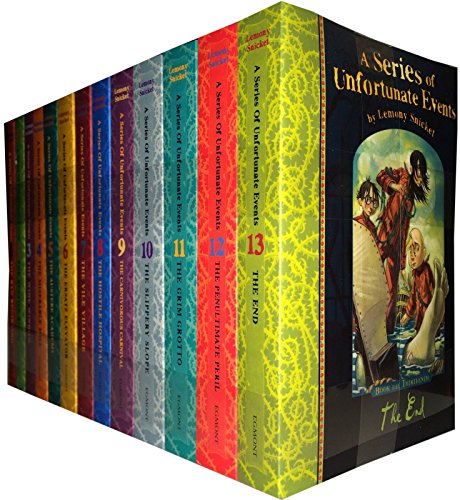 A Series of Unfortunate Events Lemony Snicket 13 Books Collection Pack Set (Includes the Bad Beginning, the Reptile Room, the Wide Window, the Miserable Mill, the Austere Academy, the Grim Grotto, the Penultimate Peril, the End) Cover