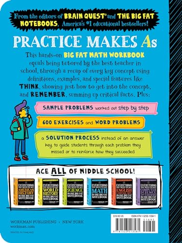 The Big Fat Middle School Math Workbook: 600 Math Practice Exercises (Big Fat Notebooks) book image