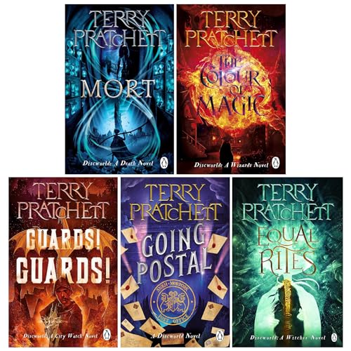 Terry Pratchett Discworld Novels Series 5 Books Collection Box Set (The Colour Of Magic, Equal Rites, Mort, Guards! Guards! & Going Postal) Cover